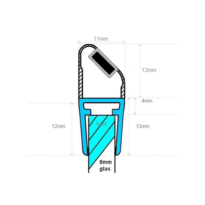 Exa-Lent Universal monsterstukje doucherubber type DS16 - 2cm lengte en geschikt voor glasdikte 8mm - magneet 45 graden