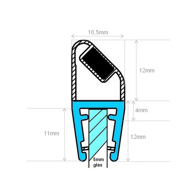 Exa-Lent Universal monsterstukje doucherubber type DS20 - 2cm lengte en geschikt voor glasdikte 5mm - magneet 45 graden