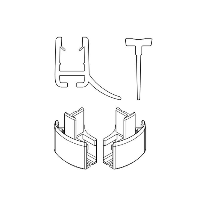 HSK Exklusiv E85058-3-01 2x horizontaal afdichtingsprofiel (120cm) met inschuifrubber (200cm, hoogte 14,5mm) en eindkapjes alu mat zilver