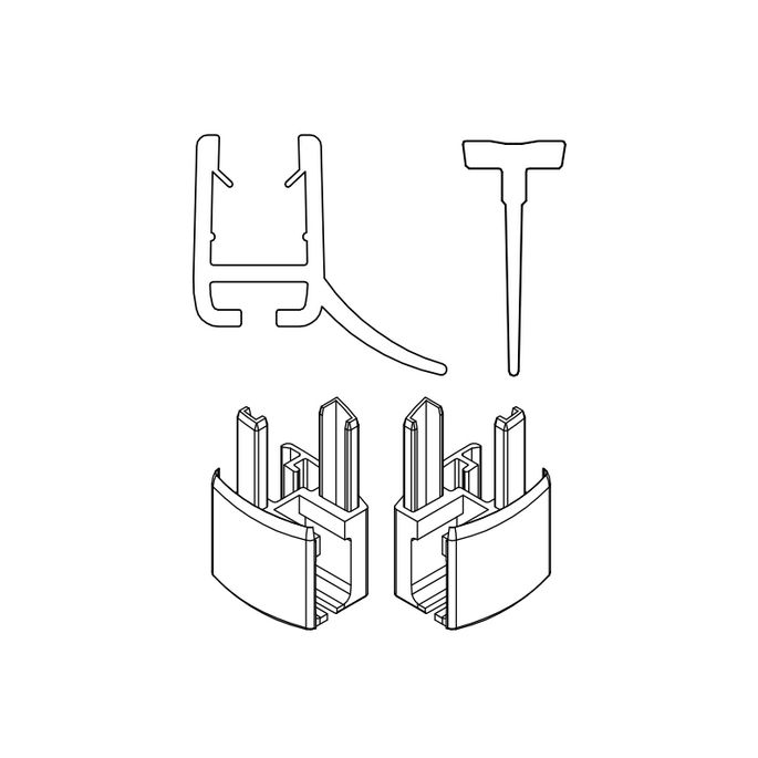 HSK Exklusiv E85059-4-01 2x horizontaal afdichtingsprofiel gebogen met inschuifrubber (200cm, hoogte 14,5mm) en eindkapjes alu mat zilver