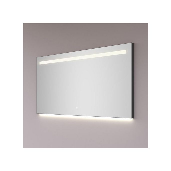 Hipp Design SPV 4010 BL spiegel in mat zwart 80x70cm met 1 horizontale LED baan, indirecte verlichting onder en spiegelverwarming