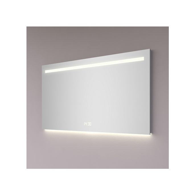 Hipp Design SPV 5010.70 spiegel 80x70cm met 1 horizontale LED baan, digitale klok, indirecte verlichting onder en spiegelverwarming