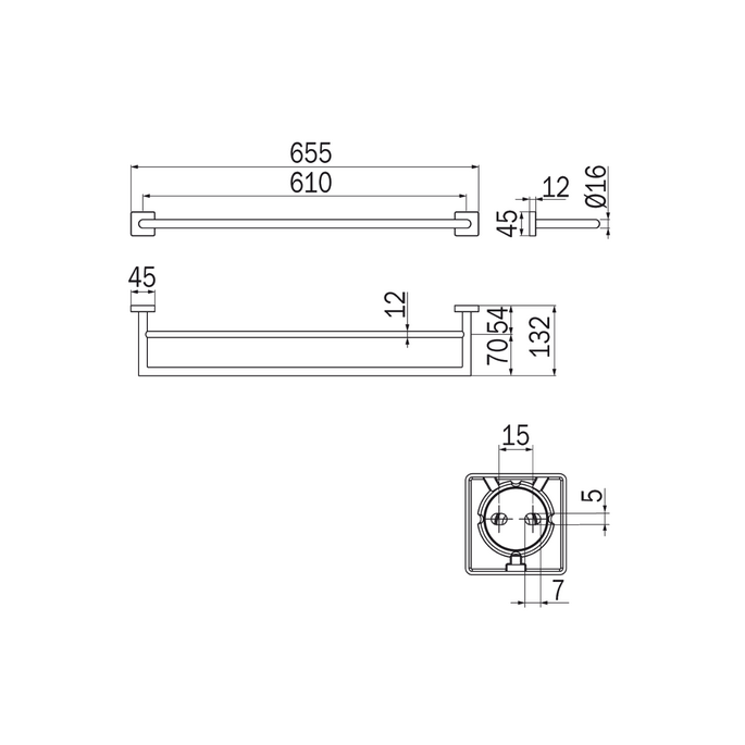 Inda Forum Quadra 3000 A3019CCR dubbele handdoekhouder 65 cm chroom