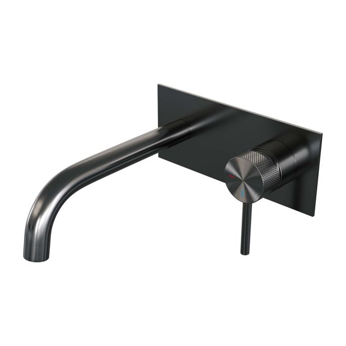 Brauer Carving 5-GM-004-B6 inbouw wastafelmengkraan met gebogen uitloop en afdekplaat model A1 gunmetal geborsteld PVD