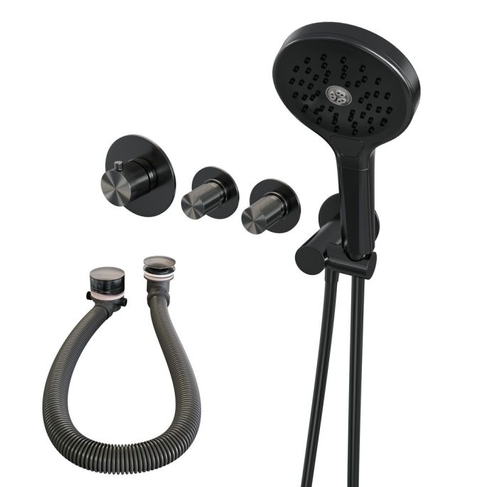 Brauer Carving 5-GM-096 thermostatische inbouw badkraan SET 02 gunmetal geborsteld PVD