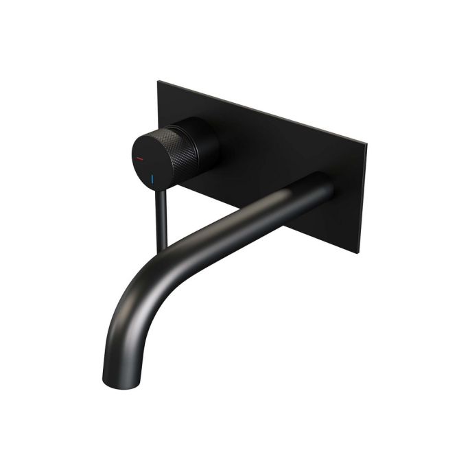 Brauer Carving 5-S-083-B6 inbouw wastafelmengkraan met gebogen uitloop en afdekplaat model A2 mat zwart