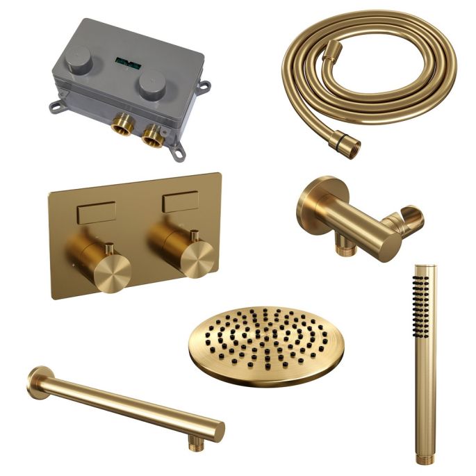 Brauer Edition 5-GG-160 thermostatische inbouw regendouche met drukknoppen SET 49 goud geborsteld PVD