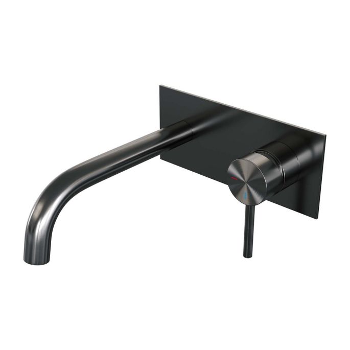 Brauer Edition 5-GM-004-B2 inbouw wastafelmengkraan met gebogen uitloop en afdekplaat model A1 gunmetal geborsteld PVD