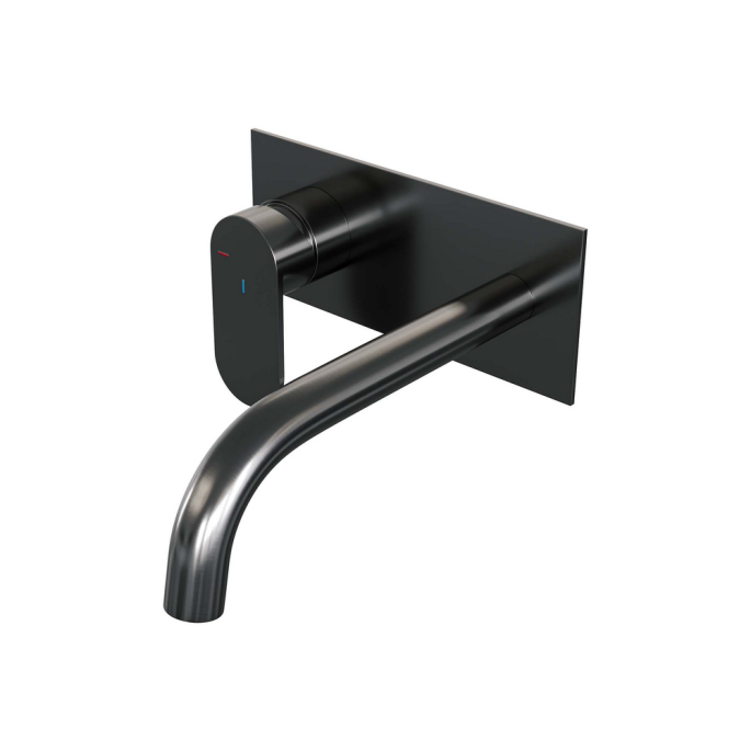 Brauer Edition 5-GM-083-B3 inbouw wastafelmengkraan met gebogen uitloop en afdekplaat model C2 gunmetal geborsteld PVD