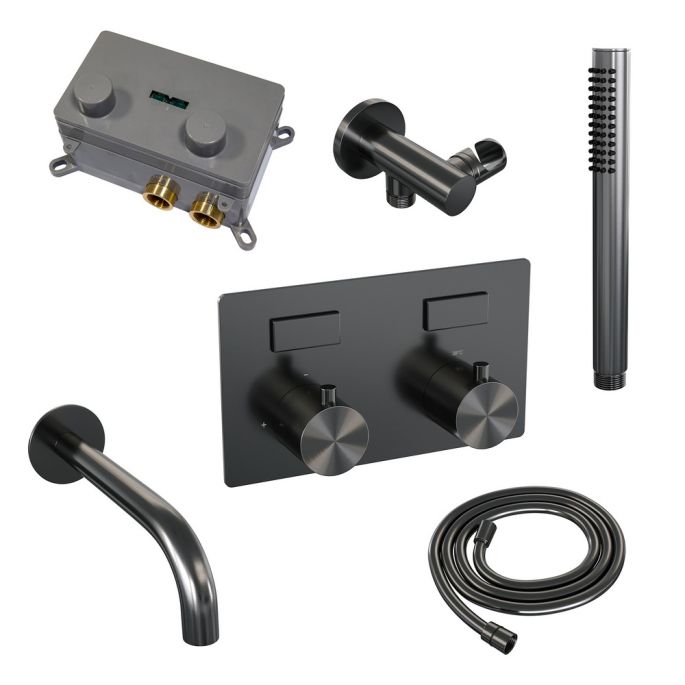 Brauer Edition 5-GM-210 thermostatische inbouw badkraan met drukknoppen SET 03 gunmetal geborsteld PVD