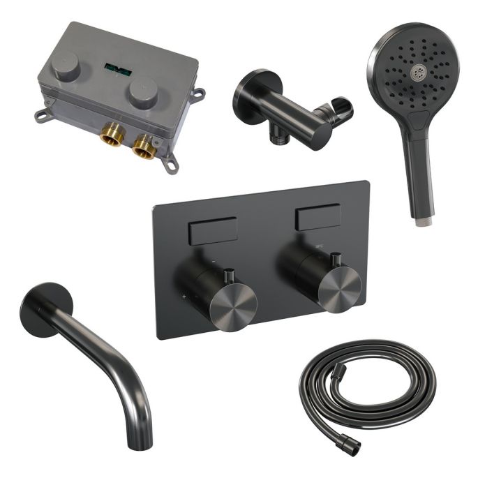 Brauer Edition 5-GM-211 thermostatische inbouw badkraan met drukknoppen SET 04 gunmetal geborsteld PVD