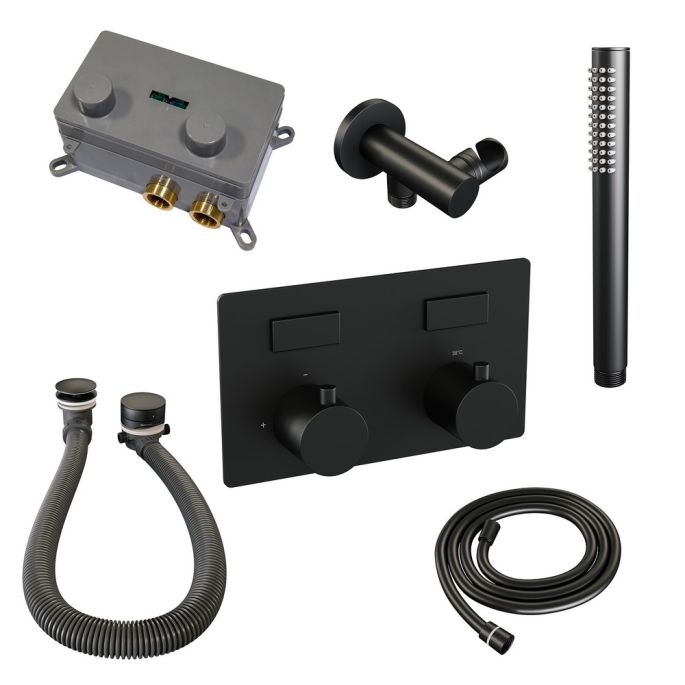 Brauer Edition 5-S-208 thermostatische inbouw badkraan met drukknoppen SET 03 mat zwart