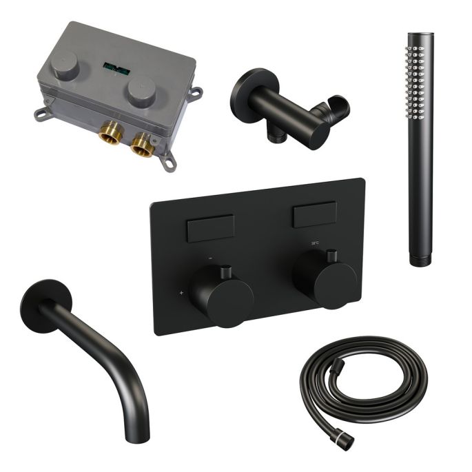 Brauer Edition 5-S-210 thermostatische inbouw badkraan met drukknoppen SET 03 mat zwart