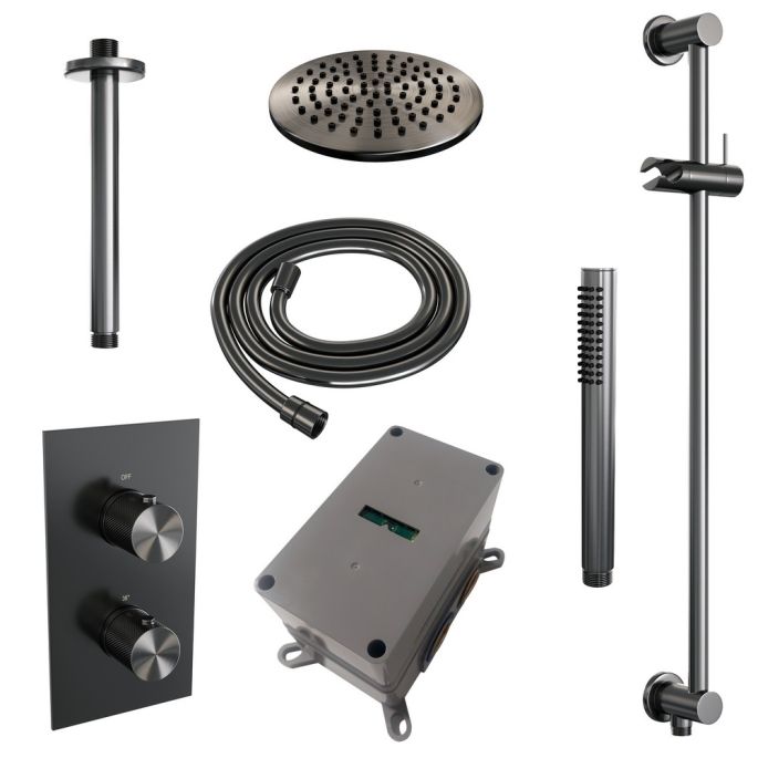 Brauer Carving 5-GM-137 thermostatische inbouw regendouche 3-weg omstelling SET 41 gunmetal geborsteld PVD