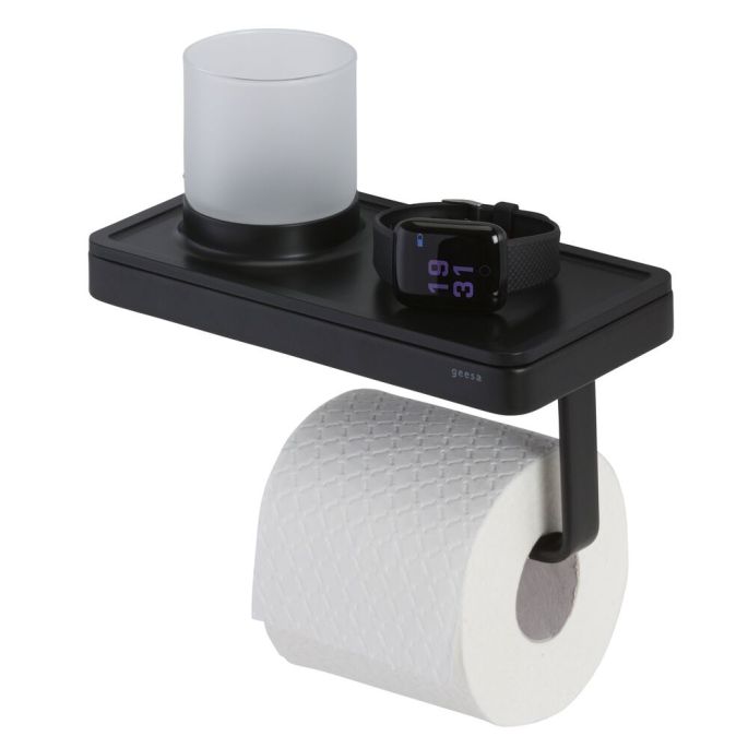 Geesa Frame 918889-06-06 toiletrolhouder met planchet en (LED-licht) houder zwart