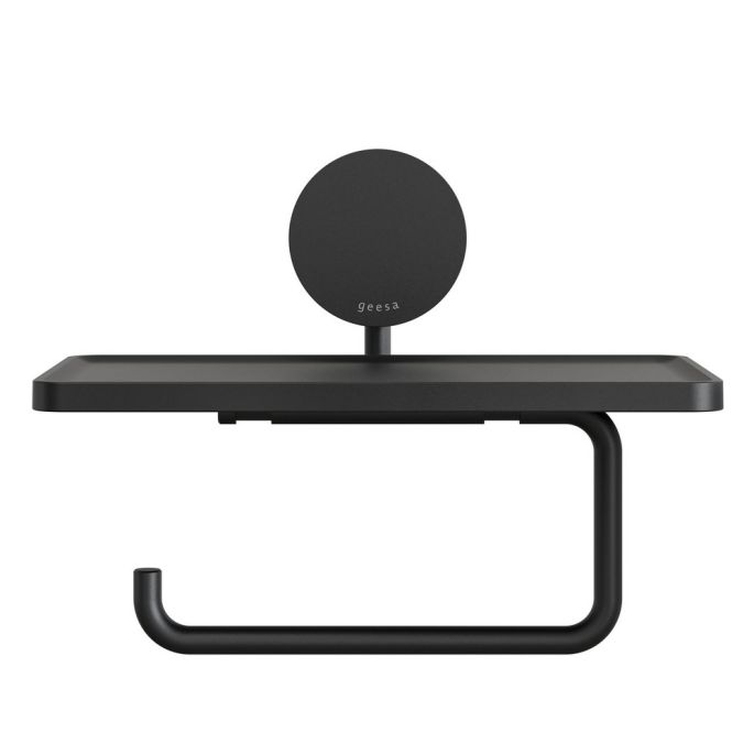 Geesa Opal Black 917224-06 toiletrolhouder met planchet zwart