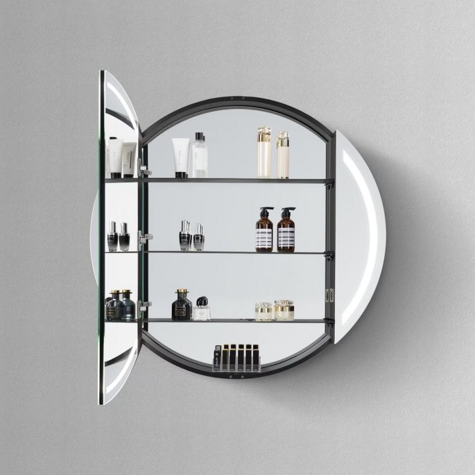 Hipp Design SPK 81080 luxe ronde spiegelkast in mat zwart met LED baan rondom 80x13cm