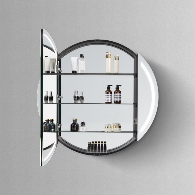 Hipp Design SPK 81100 luxe ronde spiegelkast in mat zwart met LED baan rondom 100x13cm