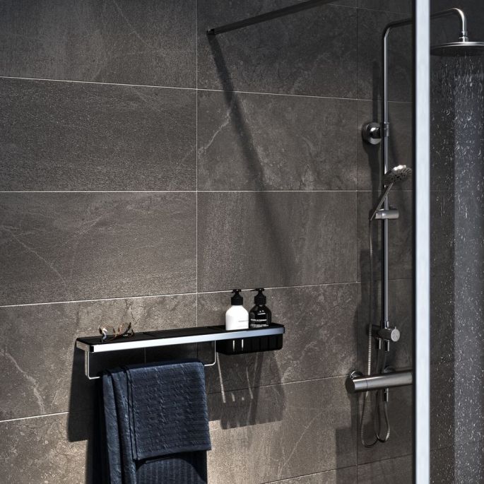 Geesa Frame 918854-02-06-630 planchet met handdoekrek en douchemand 63 cm chroom/ zwart