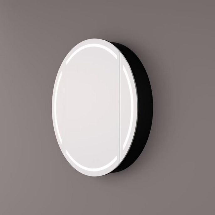 Hipp Design SPK 81100 luxe ronde spiegelkast in mat zwart met LED baan rondom 100x13cm