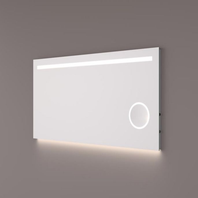 Hipp Design SPV 6030 spiegel met horizontale LED baan, vergrootspiegel en indirecte LED verlichting onder 120x70cm