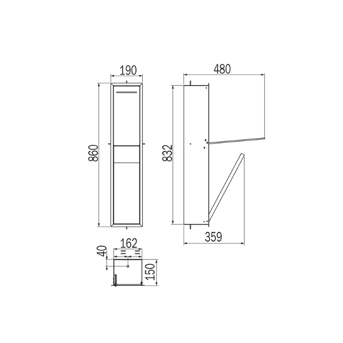 Inda MY Secret A8085DGF inbouwnis met toiletrolhouder en hygiënische douche 190x860mm mat grafite