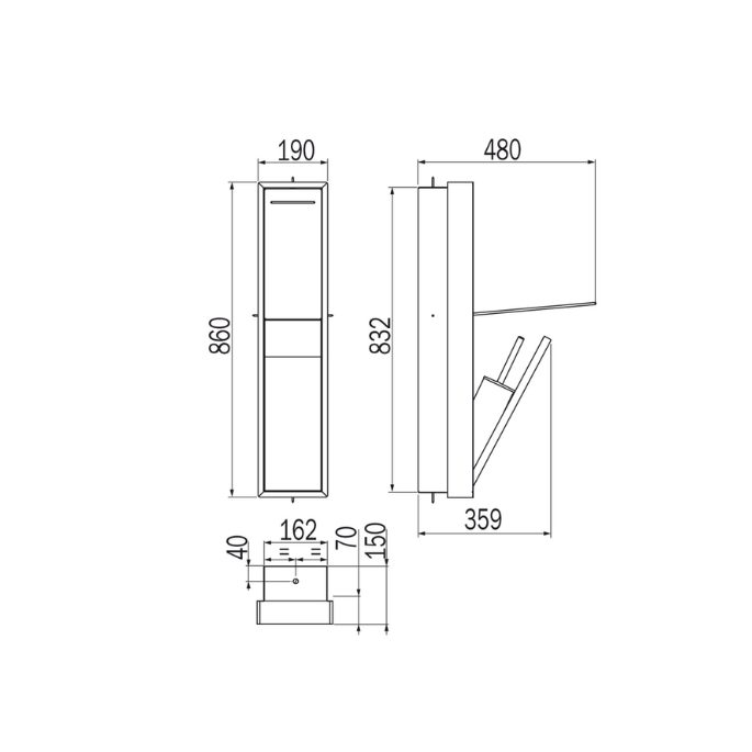 Inda MY Secret A8086CGD inbouwnis met toiletrolhouder en toiletborstelgarnituur 190x860mm mat giada