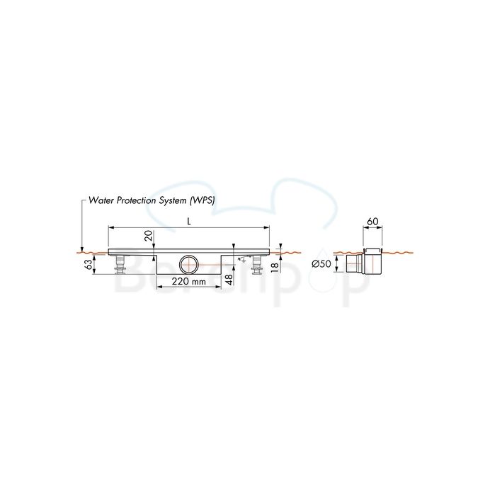 Easy Drain Compact 50 FF Zero EDCOMFFZ110050 douchegoot 110cm zijuitloop