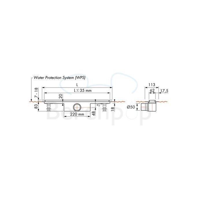 Easy Drain Compact 50 TAF EDCOMTAF180050 douchegoot 180cm zijuitloop