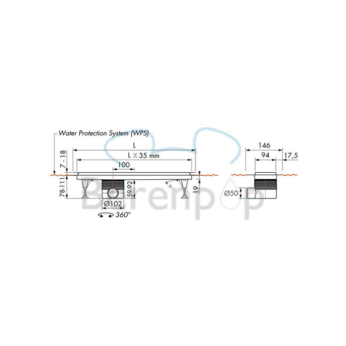 Easy Drain Multi TAF EDMTAF500 douchegoot 50cm zijuitloop