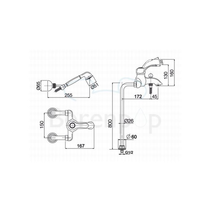 Fima Carlo Frattini Lamp F33044CR vrijstaande badkraan 1-greeps met garnituur chroom