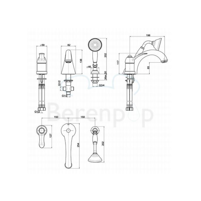 Fima Carlo Frattini Lamp F3314CR badrandkraan 3-gats met inzinkbaar garnituur chroom