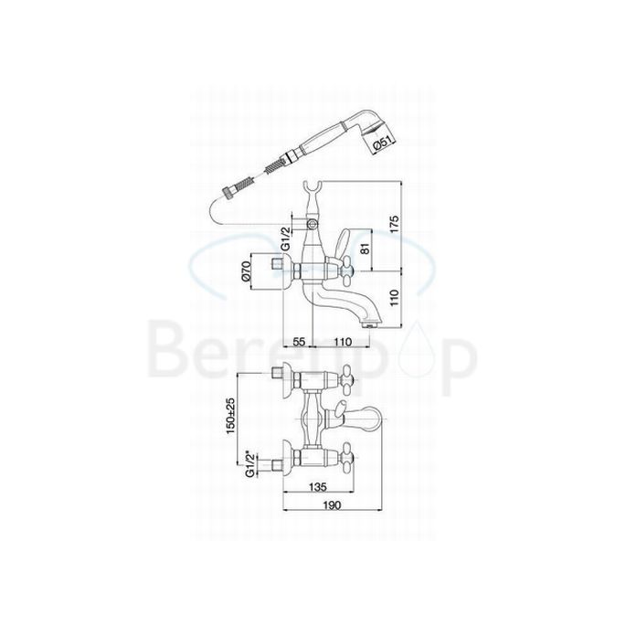 Fima Carlo Frattini Olivia F5004OR badkraan opbouw 2-greeps met garnituur goud