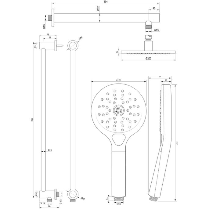 Brauer Carving 5-CE-202 thermostatische inbouw regendouche met drukknoppen SET 67 chroom