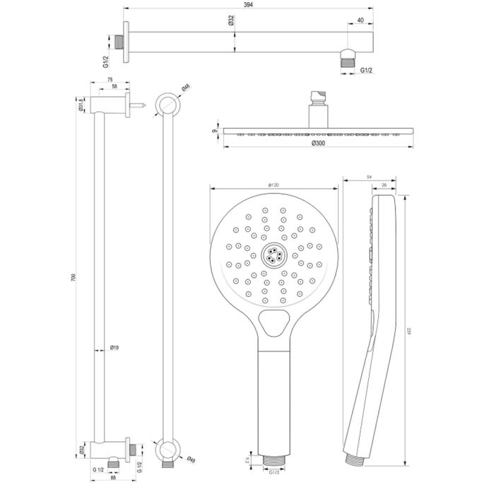 Brauer Carving 5-CE-203 thermostatische inbouw regendouche met drukknoppen SET 68 chroom
