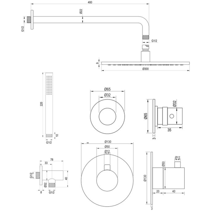 Brauer Edition 5-CE-075 thermostatische inbouw regendouche SET 04 chroom