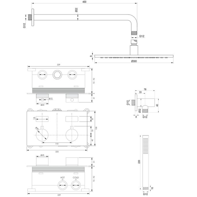 Brauer Edition 5-CE-163 thermostatische inbouw regendouche met drukknoppen SET 52 chroom