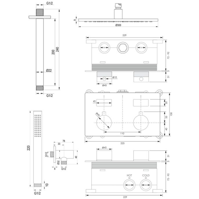 Brauer Edition 5-CE-165 thermostatische inbouw regendouche met drukknoppen SET 54 chroom