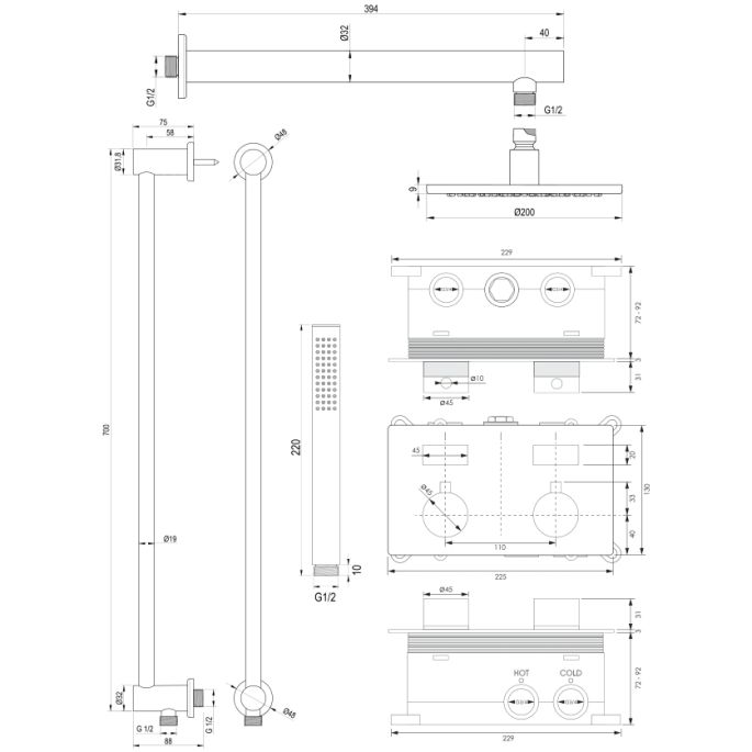 Brauer Edition 5-CE-172 thermostatische inbouw regendouche met drukknoppen SET 61 chroom