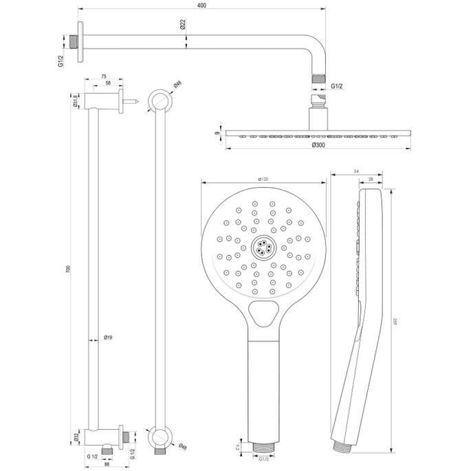 Brauer Edition 5-CE-181 thermostatische inbouw regendouche met drukknoppen SET 70 chroom