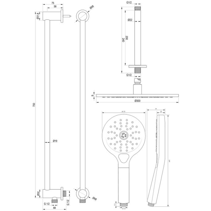 Brauer Edition 5-CE-183 thermostatische inbouw regendouche met drukknoppen SET 72 chroom