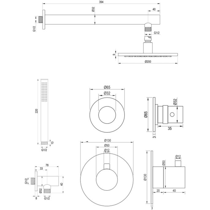 Brauer Edition 5-GG-024 thermostatische inbouw regendouche SET 01 goud geborsteld PVD