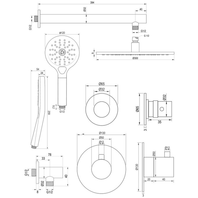 Brauer Edition 5-GG-030 thermostatische inbouw regendouche SET 08 goud geborsteld PVD