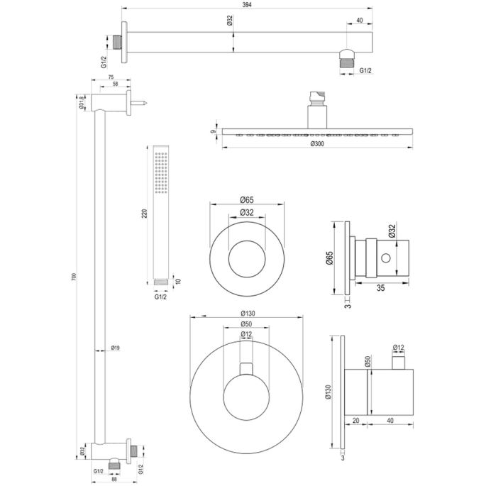 Brauer Edition 5-GG-034 thermostatische inbouw regendouche SET 14 goud geborsteld PVD