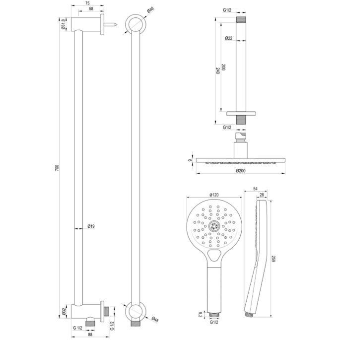 Brauer Edition 5-GG-037 thermostatische inbouw regendouche SET 23 goud geborsteld PVD