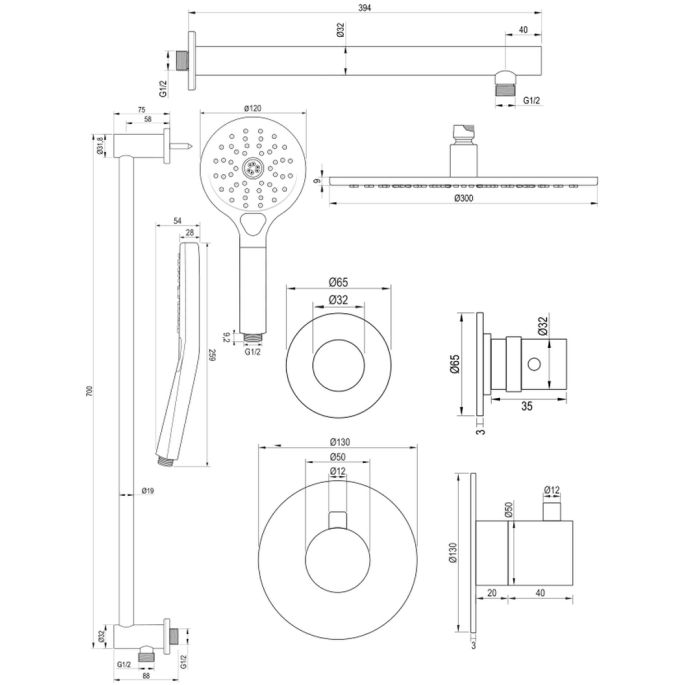 Brauer Edition 5-GG-038 thermostatische inbouw regendouche SET 20 goud geborsteld PVD