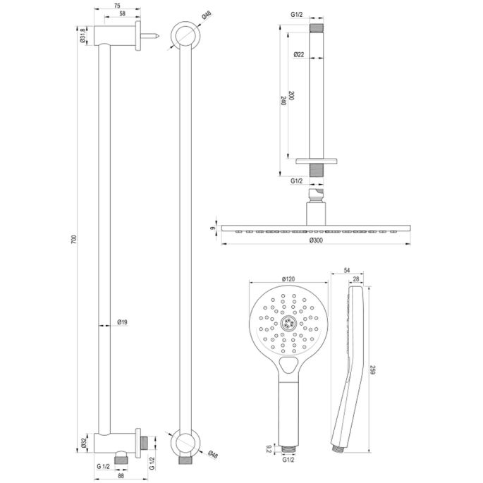 Brauer Edition 5-GG-039 thermostatische inbouw regendouche SET 24 goud geborsteld PVD