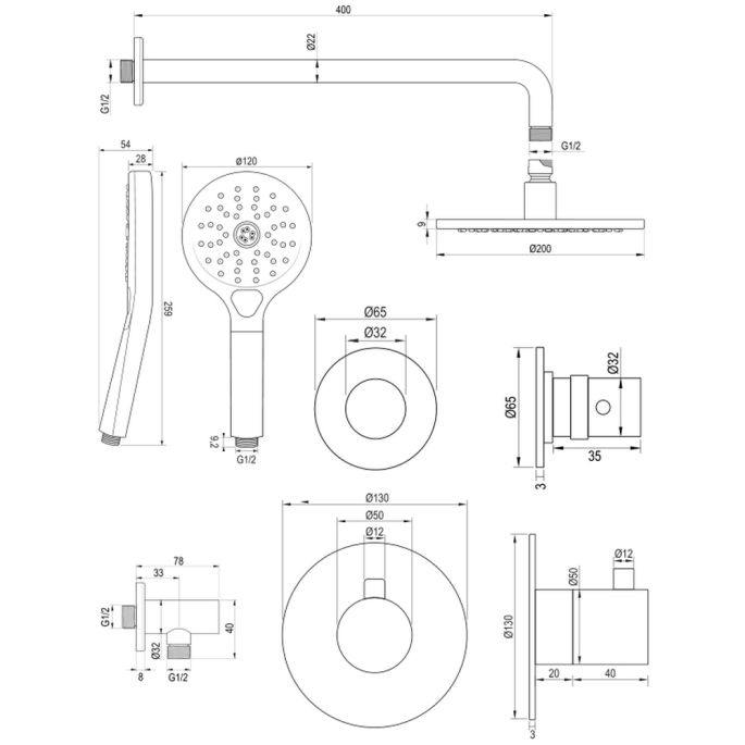 Brauer Edition 5-GG-076 thermostatische inbouw regendouche SET 09 goud geborsteld PVD