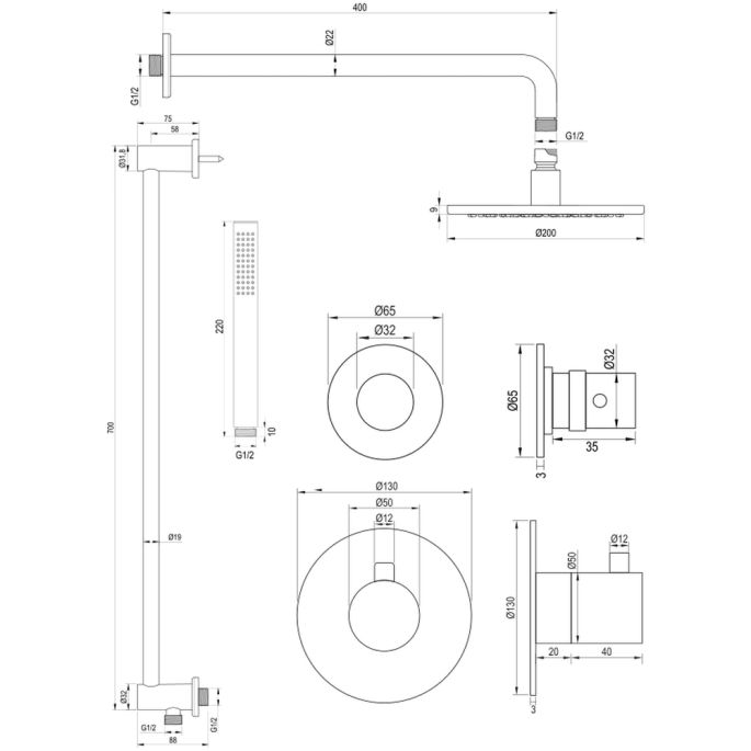 Brauer Edition 5-GG-078 thermostatische inbouw regendouche SET 15 goud geborsteld PVD