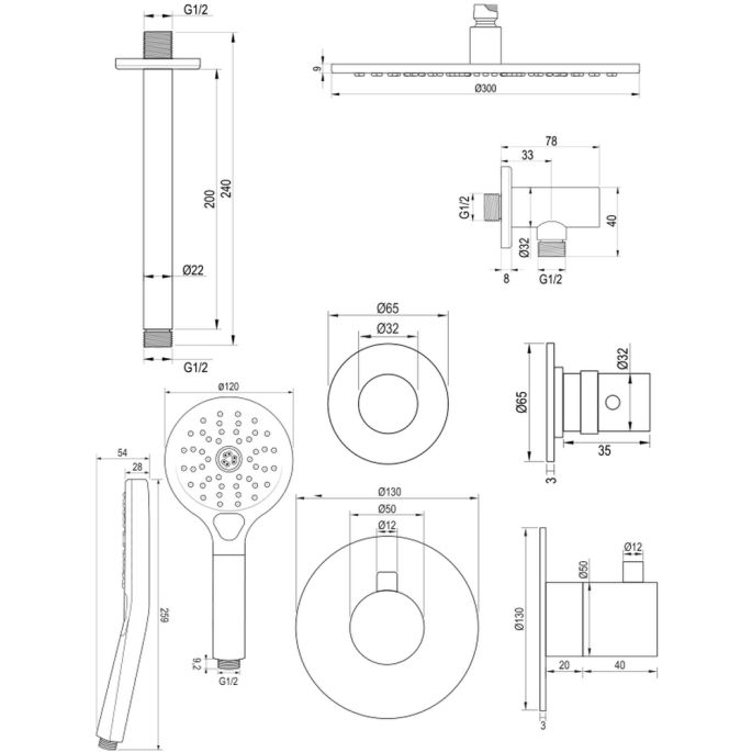 Brauer Edition 5-GK-031 thermostatische inbouw regendouche SET 12 koper geborsteld PVD